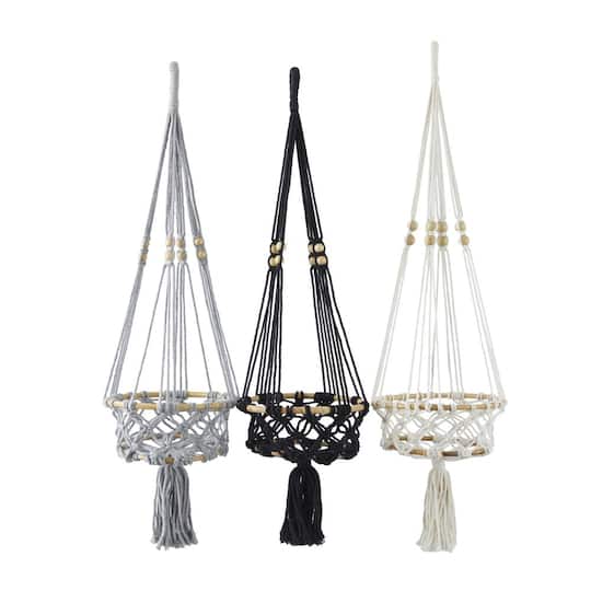 Multicolored Cotton Fabric Macrame Handmade Hanging Wall Planter Set